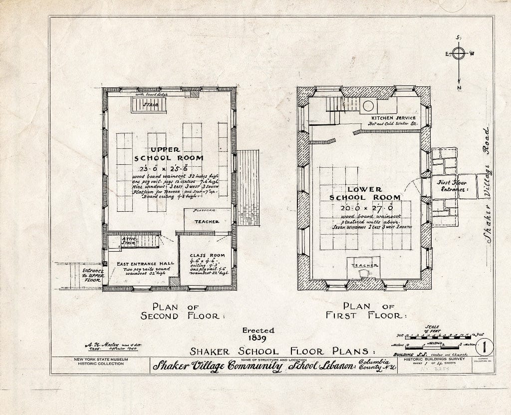 Blueprint HABS NY,11-NELEB.V,10- (Sheet 1 of 4) - Shaker Schoolhouse, Shaker Road, New Lebanon, Columbia County, NY