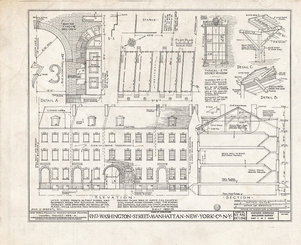 Blueprint HABS NY,31-NEYO,54L- (Sheet 1 of 1) - 71-77 Washington Street (House), New York County, NY