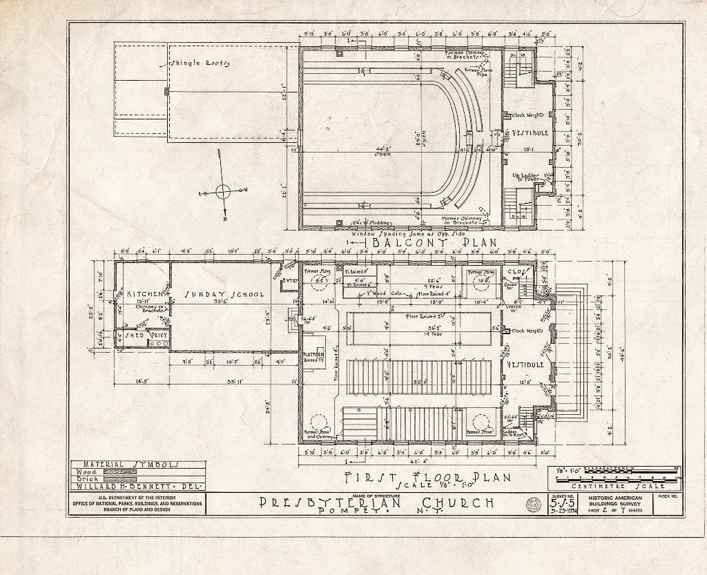 Blueprint HABS NY,34-Pomp,1- (Sheet 2 of 7) - Pompey Presbyterian Church, Fabius Pompey Road, Pompey, Onondaga County, NY