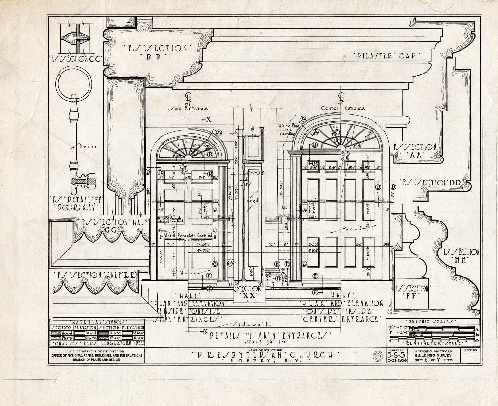 Blueprint HABS NY,34-Pomp,1- (Sheet 5 of 7) - Pompey Presbyterian Church, Fabius Pompey Road, Pompey, Onondaga County, NY