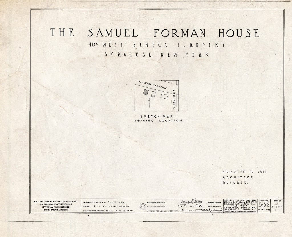Blueprint HABS NY,34-SYRA,3- (Sheet 0 of 13) - Samuel Forman House, 409 West Seneca Street, Syracuse, Onondaga County, NY