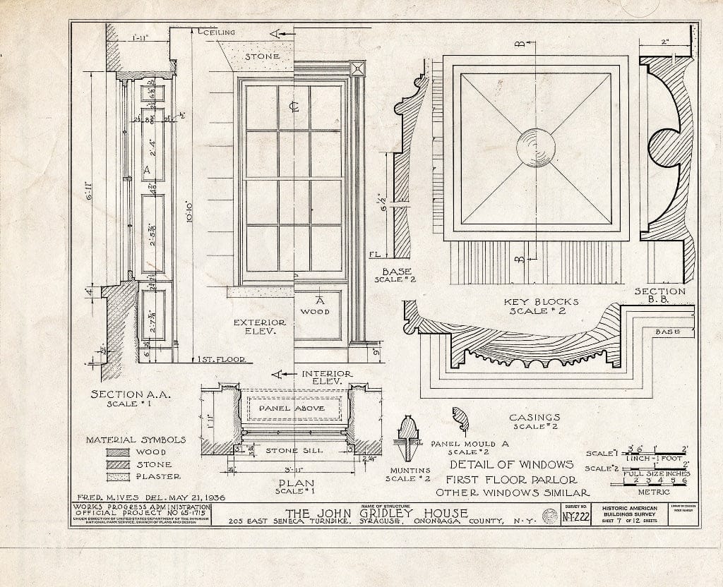 Blueprint HABS NY,34-SYRA,4- (Sheet 7 of 12) - John Gridley House, 205 East Seneca Turnpike, Syracuse, Onondaga County, NY