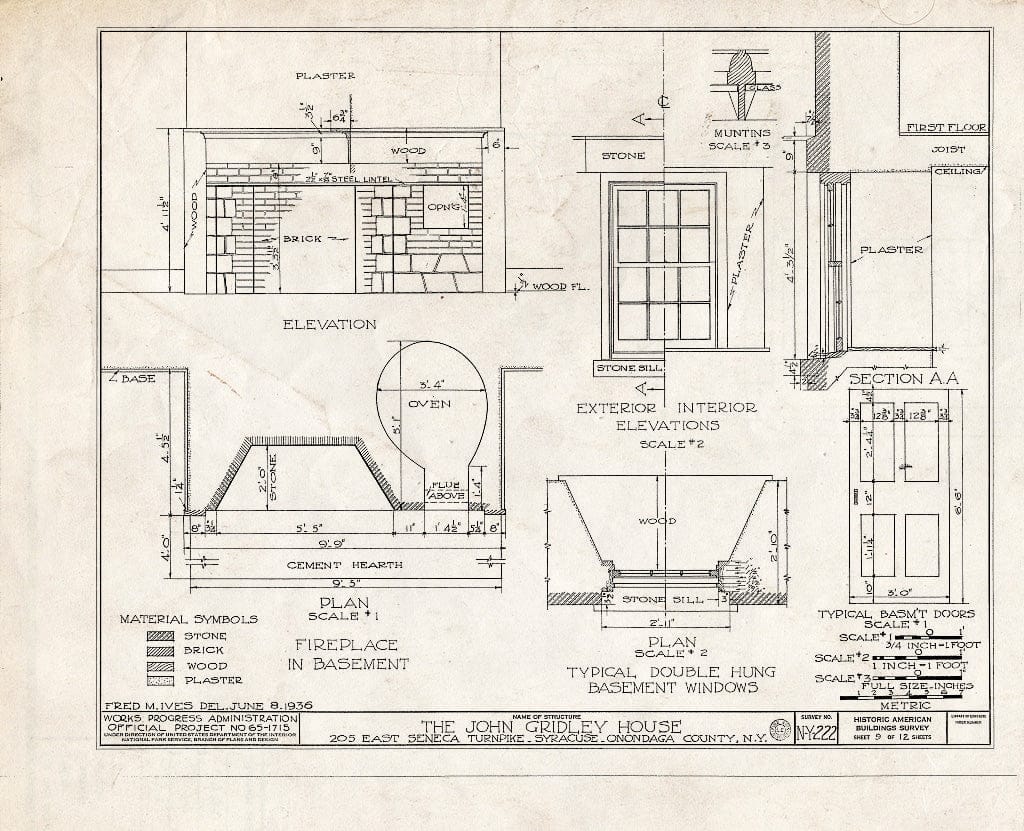 Blueprint HABS NY,34-SYRA,4- (Sheet 9 of 12) - John Gridley House, 205 East Seneca Turnpike, Syracuse, Onondaga County, NY