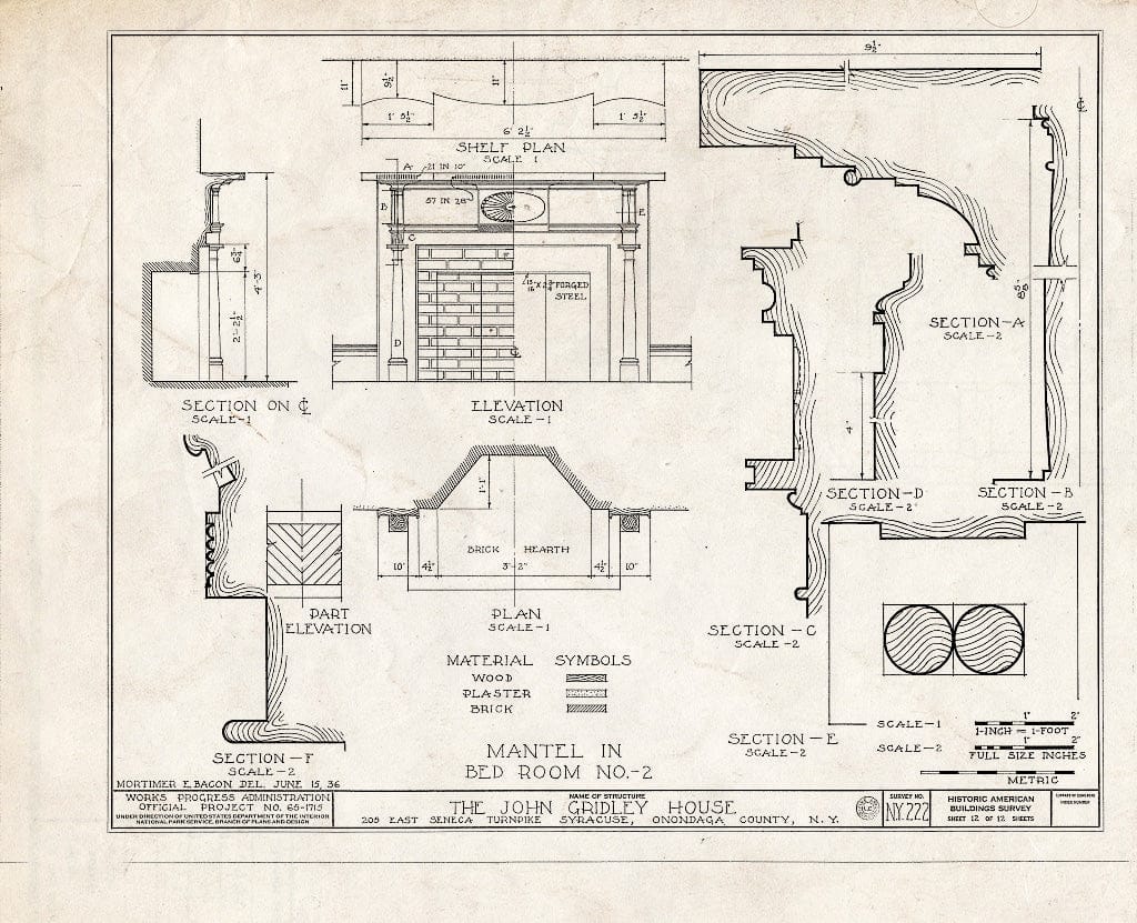 Blueprint HABS NY,34-SYRA,4- (Sheet 12 of 12) - John Gridley House, 205 East Seneca Turnpike, Syracuse, Onondaga County, NY
