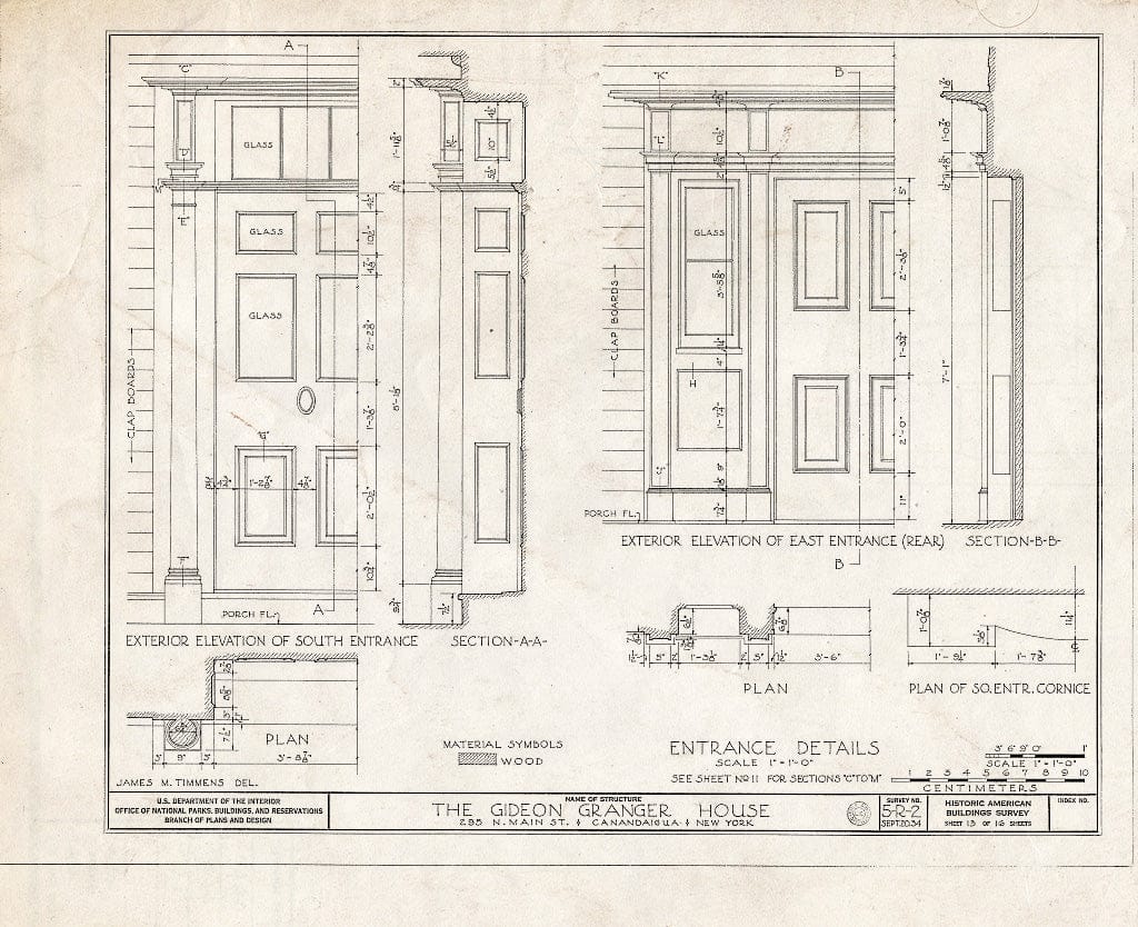 Blueprint HABS NY,35-Canda,2- (Sheet 13 of 16) - Gideon Granger House, 295 North Main Street, Canandaigua, Ontario County, NY
