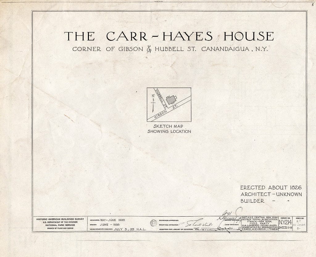 Blueprint HABS NY,35-Canda,3- (Sheet 0 of 14) - Carr-Hayes House, Gibson & Hubbell Streets, Canandaigua, Ontario County, NY