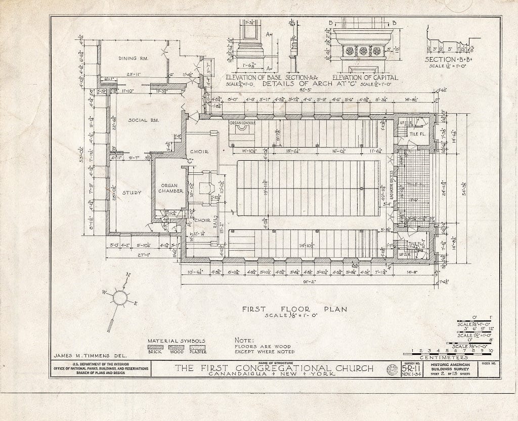 Blueprint HABS NY,35-Canda,5- (Sheet 2 of 15) - First Congregational Church, North Main Street, Canandaigua, Ontario County, NY
