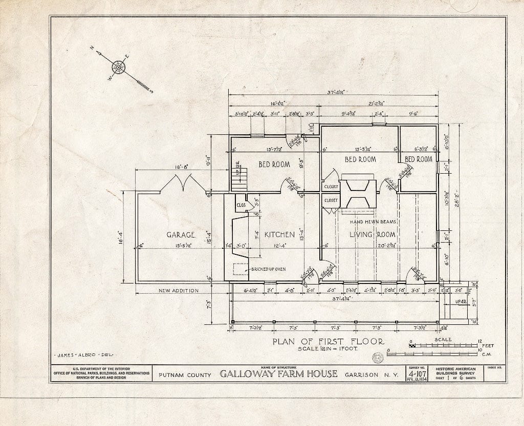 Blueprint HABS NY,40-GARI,1- (Sheet 1 of 6) - Galloway Farmhouse, Manitou Road, Garrison, Putnam County, NY