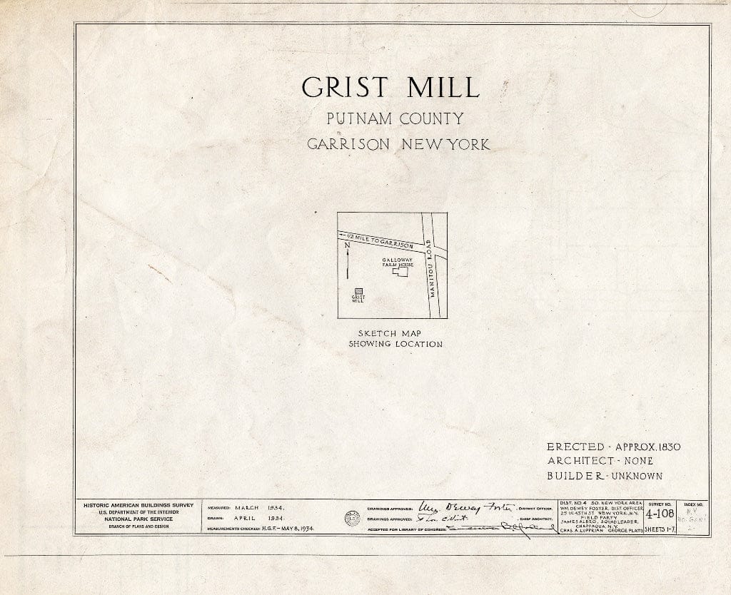 Blueprint HABS NY,40-GARI,2- (Sheet 0 of 7) - Grist Mill, Manitou Road, Garrison, Putnam County, NY