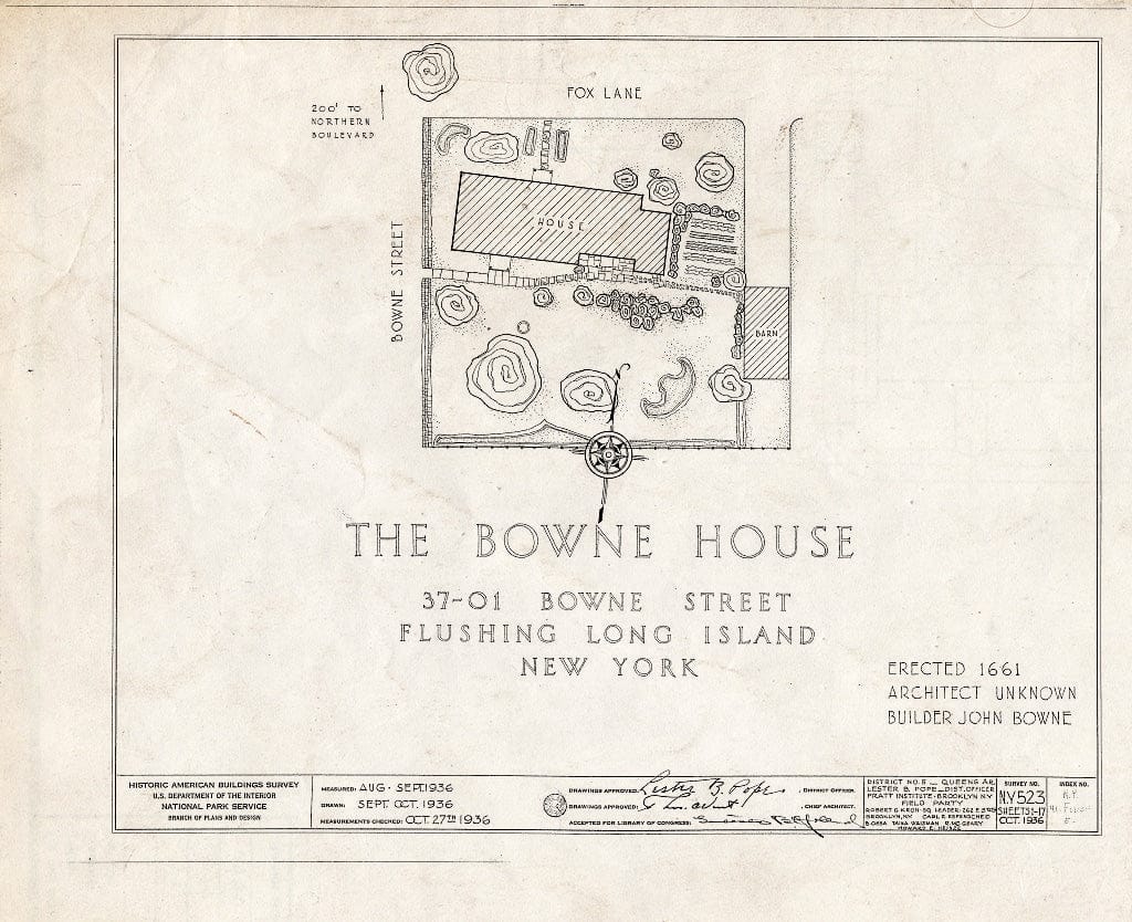 Blueprint HABS NY,41-Flush,5- (Sheet 0 of 17) - Bowne House, 37-01 Bowne Street, Flushing, Queens County, NY
