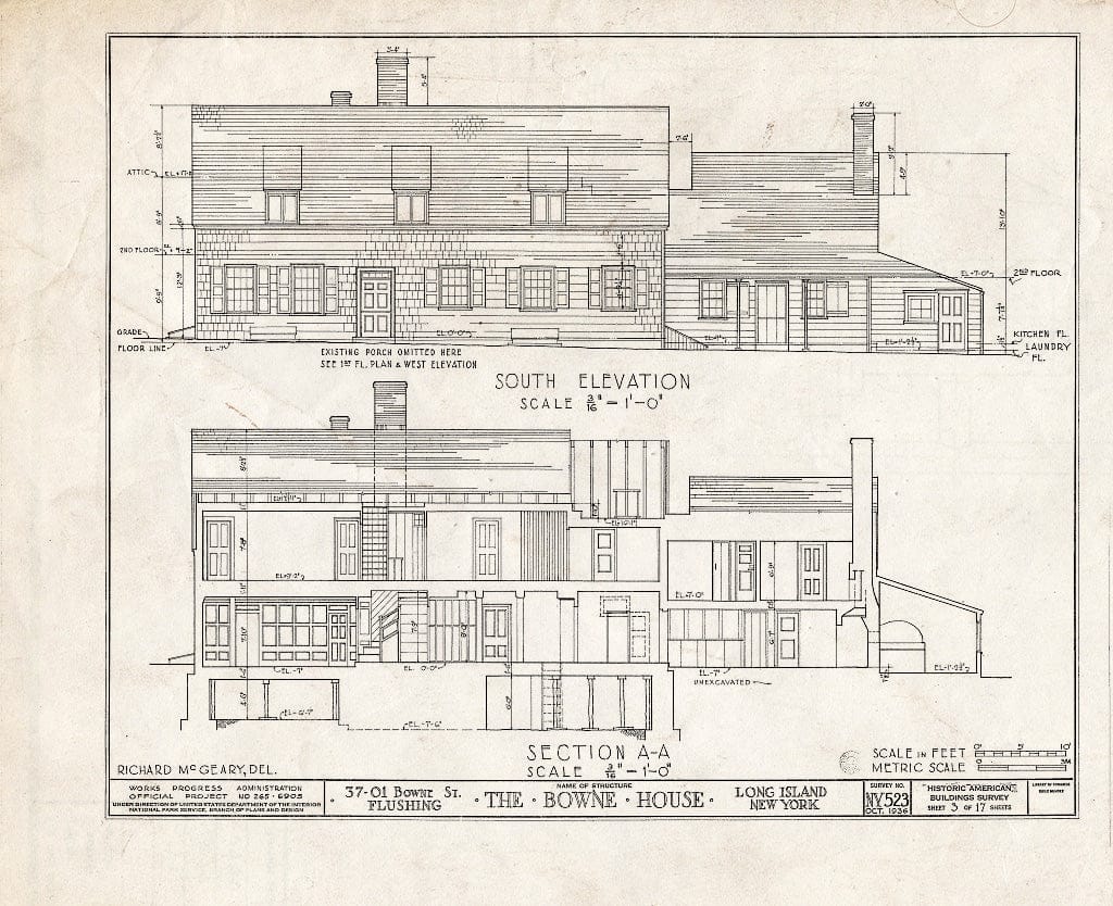 Blueprint HABS NY,41-Flush,5- (Sheet 3 of 17) - Bowne House, 37-01 Bowne Street, Flushing, Queens County, NY