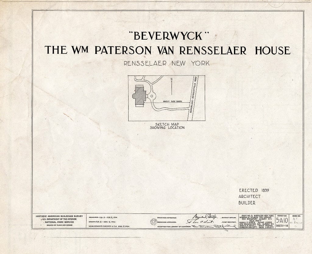 Blueprint HABS NY,42-RENLA,1- (Sheet 0 of 14) - Beverwyck, Washinghton Avenue Extension, Rensselaer, Rensselaer County, NY