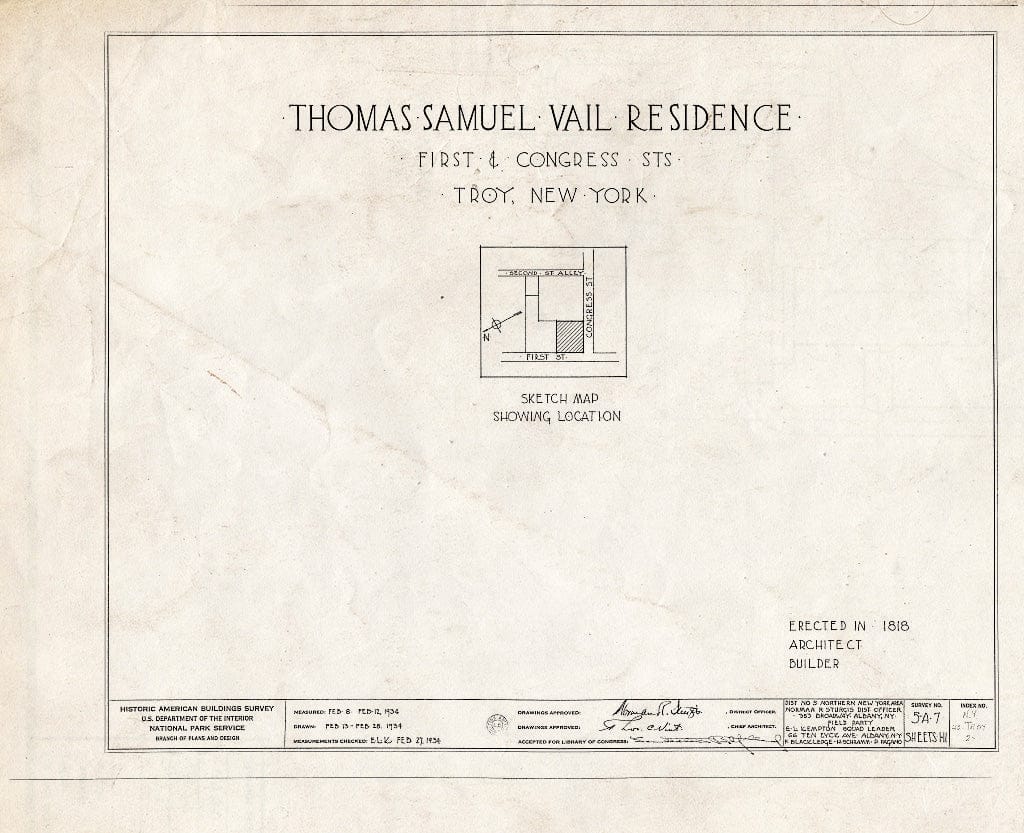Blueprint HABS NY,42-Troy,2- (Sheet 0 of 11) - Thomas Samuel Vail House, 46 First Street, Troy, Rensselaer County, NY