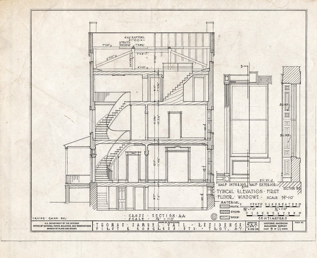 Blueprint HABS NY,42-Troy,2- (Sheet 9 of 11) - Thomas Samuel Vail House, 46 First Street, Troy, Rensselaer County, NY