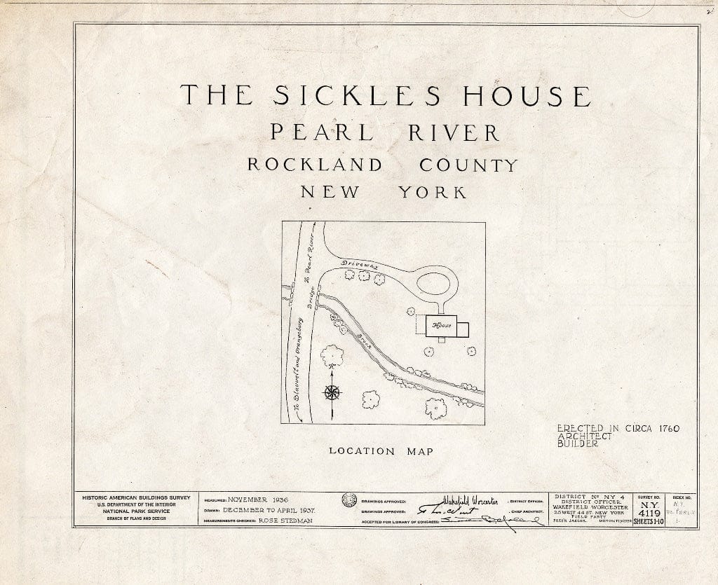 Blueprint HABS NY,44-PERL.V,1- (Sheet 0 of 10) - Sickles House, Pearl River, Rockland County, NY