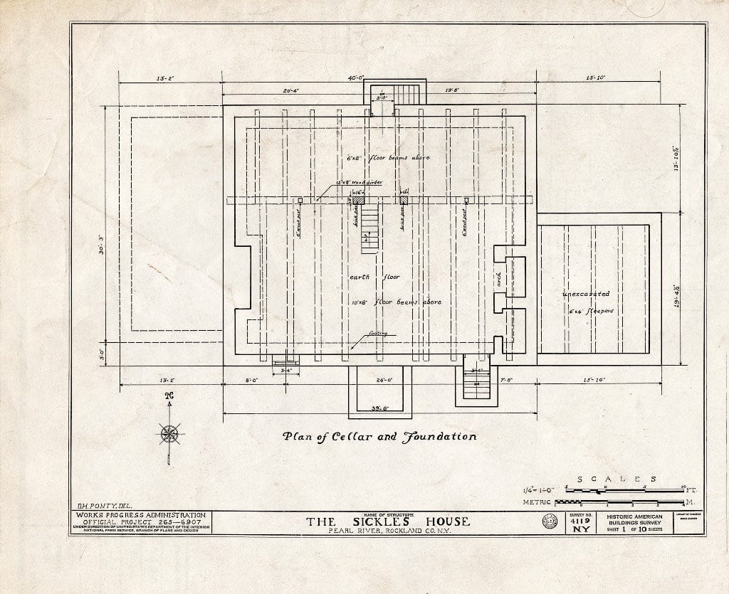 Blueprint HABS NY,44-PERL.V,1- (Sheet 1 of 10) - Sickles House, Pearl River, Rockland County, NY