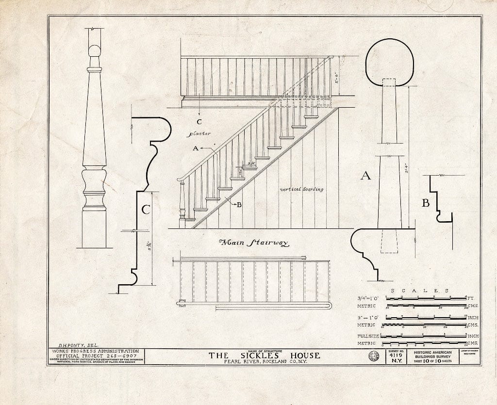 Blueprint HABS NY,44-PERL.V,1- (Sheet 10 of 10) - Sickles House, Pearl River, Rockland County, NY