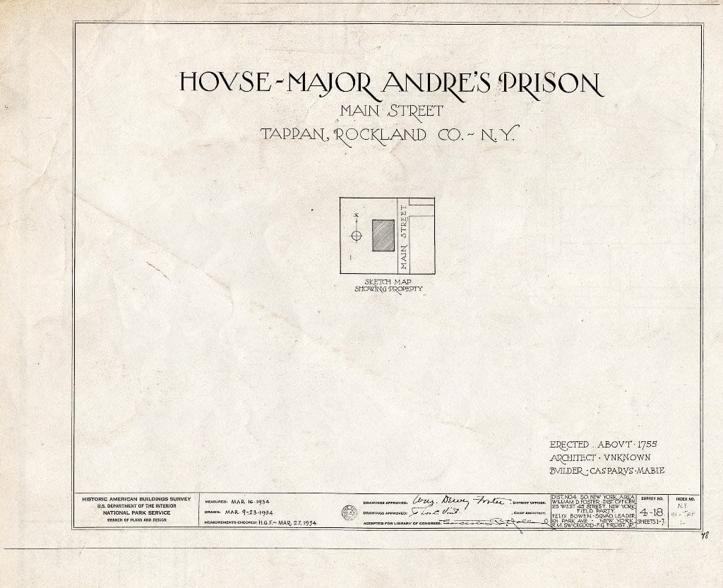 Blueprint HABS NY,44-TAP,1- (Sheet 0 of 7) - Major Andre House (Prison), Main Street, Tappan, Rockland County, NY