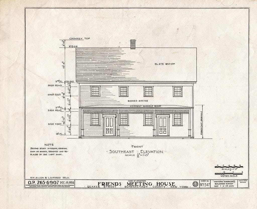 Blueprint HABS NY,47-QUAK,1- (Sheet 1 of 10) - Society of Friends Meetinghouse, State Route 7, Quaker Street, Schenectady County, NY