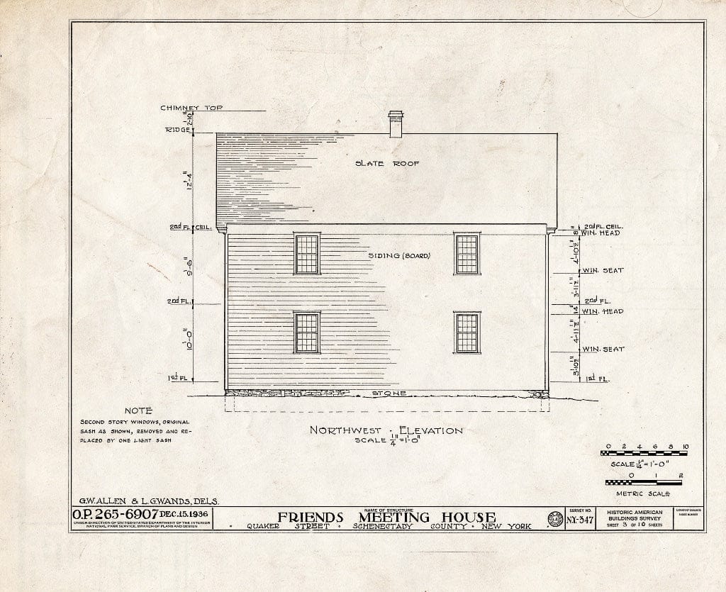 Blueprint HABS NY,47-QUAK,1- (Sheet 3 of 10) - Society of Friends Meetinghouse, State Route 7, Quaker Street, Schenectady County, NY
