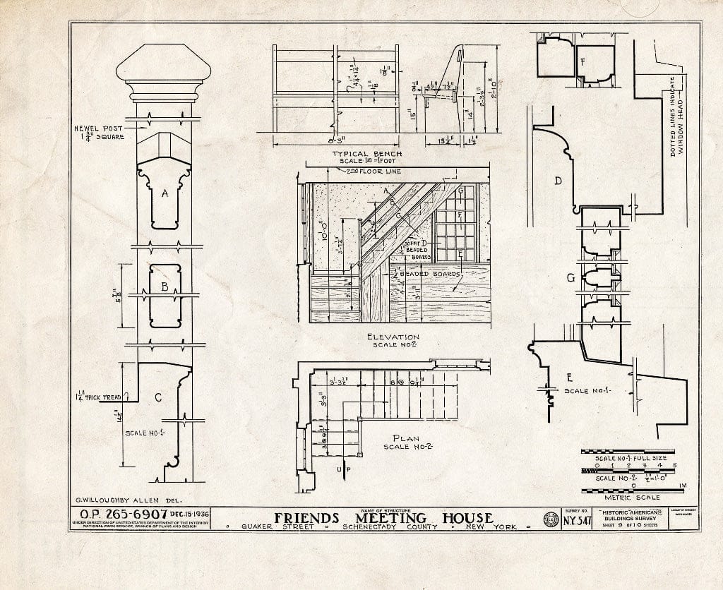 Blueprint HABS NY,47-QUAK,1- (Sheet 9 of 10) - Society of Friends Meetinghouse, State Route 7, Quaker Street, Schenectady County, NY