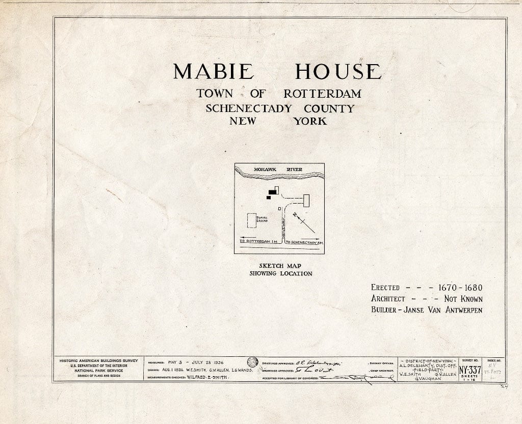 Blueprint HABS NY,47-ROTJ,1- (Sheet 0 of 16) - Jan Mabie House, River Road (State Route 55), Rotterdam Junction, Schenectady County, NY