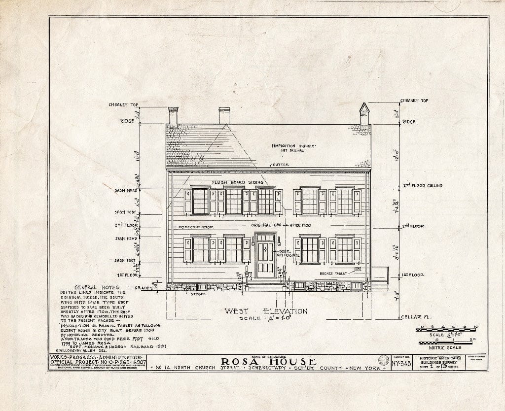 Blueprint HABS NY,47-SCHE,8- (Sheet 1 of 13) - Brouwer-Rosa House, 14 North Church Street, Schenectady, Schenectady County, NY