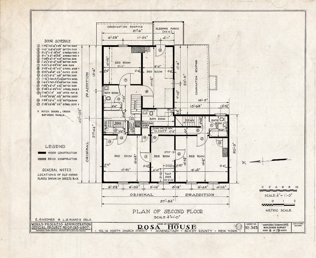 Blueprint HABS NY,47-SCHE,8- (Sheet 6 of 13) - Brouwer-Rosa House, 14 North Church Street, Schenectady, Schenectady County, NY