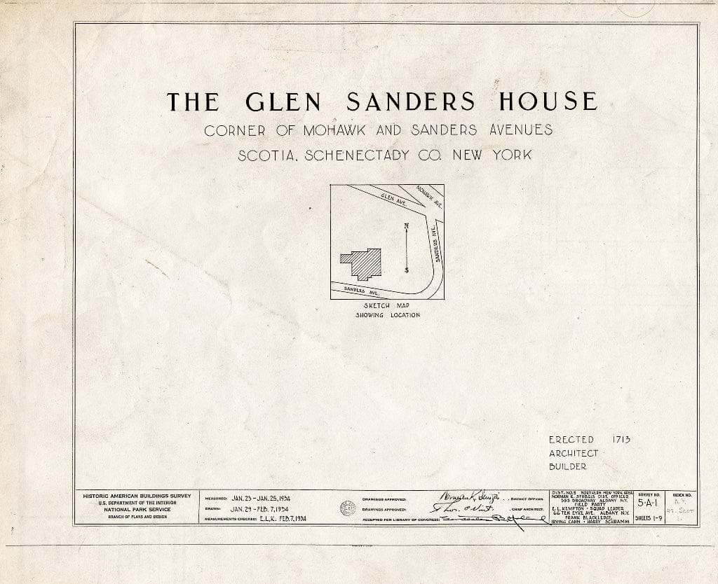 Blueprint HABS NY,47-SCOT,1- (Sheet 0 of 9) - Glen-Sanders House, 2 Sanders Avenue, Scotia, Schenectady County, NY