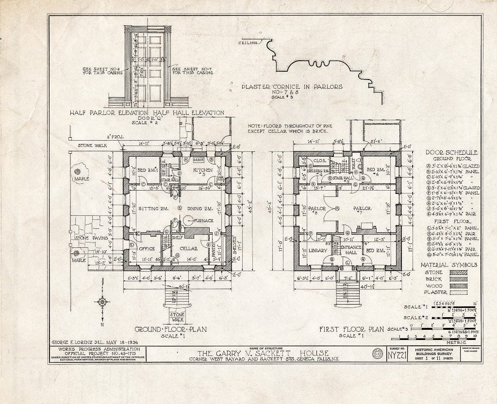 Blueprint HABS NY,50-SENFA,1- (Sheet 1 of 11) - Garry V. Sackett House, West Bayard & Sackett Streets, Seneca Falls, Seneca County, NY