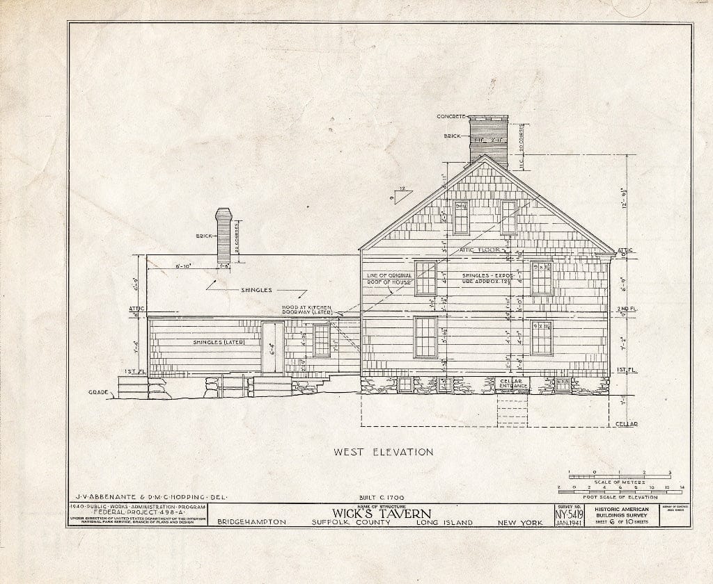 Blueprint HABS NY,52-BRIG,1- (Sheet 6 of 10) - Wick's Tavern, Montauk Highway, Bridgehampton, Suffolk County, NY