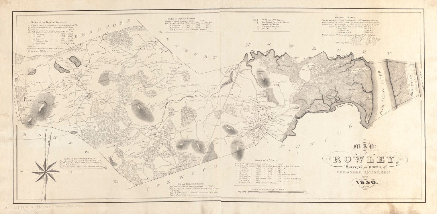 Historical Wall Map Rowley, Massachusetts, Surveyed and Drawn by Phi